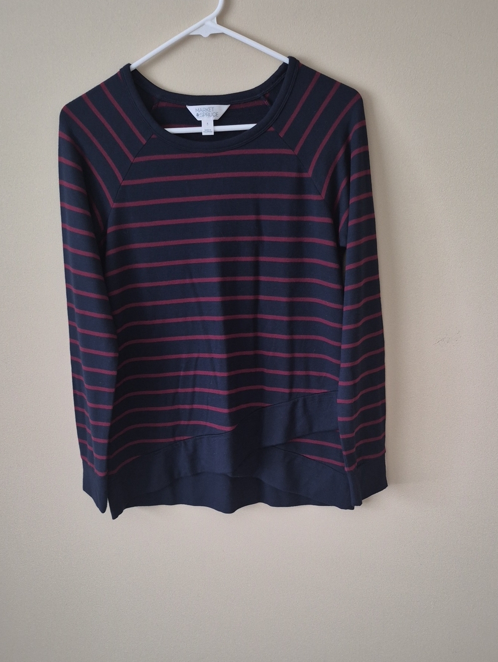 Market & Spruce Navy Pullover with Burgundy Stripes